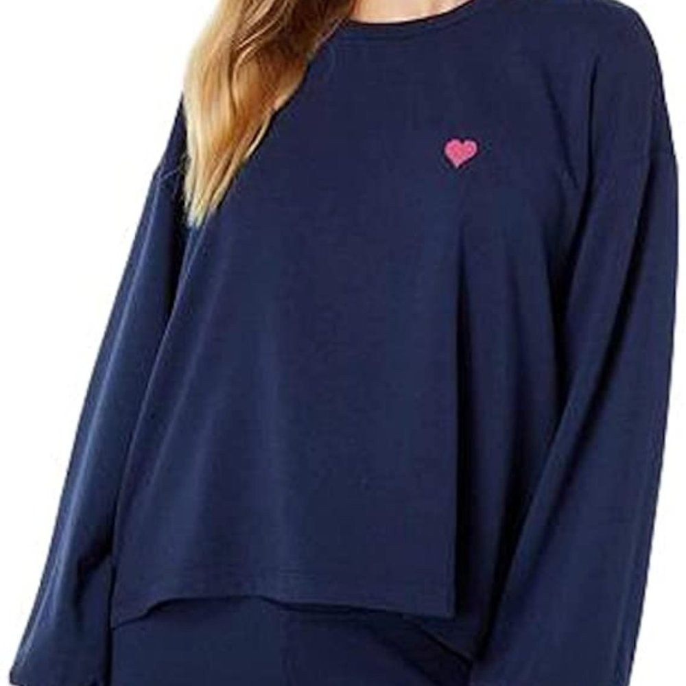 Sundry Navy Long Sleeve Top with Pink Heart